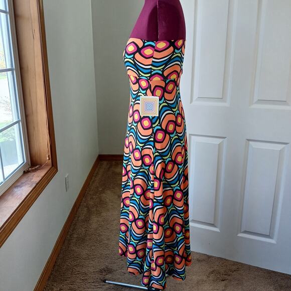 LuLaRoe Bold Peacock Fold Over Maxi Skirt XS tube dress bright orange blue NOS - Picture 3 of 12